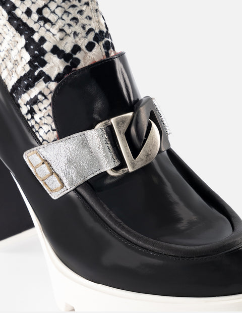 Botín de textil con grabado tipo serpiente color negro para mujer