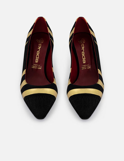 Zapatilla color oro de ante para mujer con líneas metalizadas