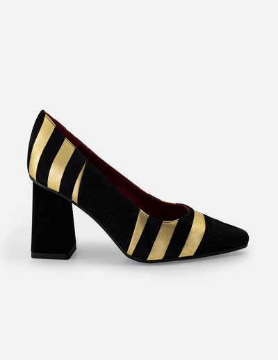 Zapatilla color oro de ante para mujer con líneas metalizadas