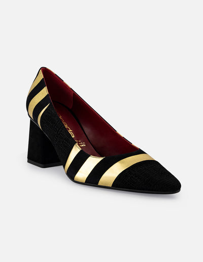 Zapatilla color oro de ante para mujer con líneas metalizadas
