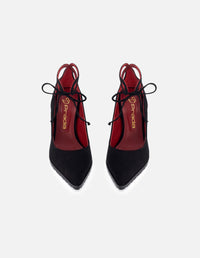 Zapatilla de ante color negro para mujer con pulsera al tobillo