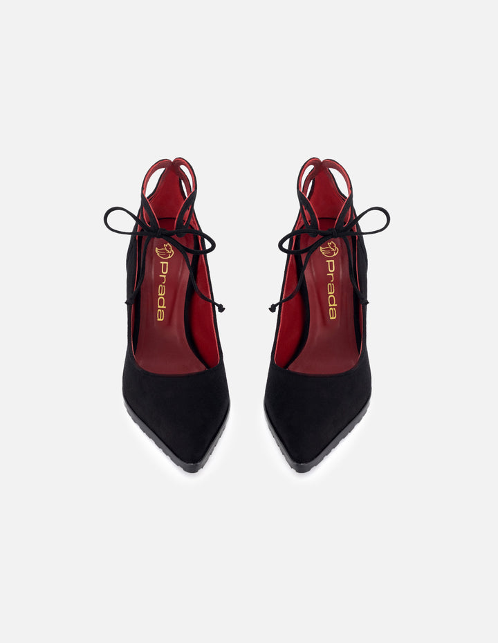 Zapatilla de ante color negro para mujer con pulsera al tobillo