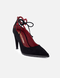 Zapatilla de ante color negro para mujer con pulsera al tobillo