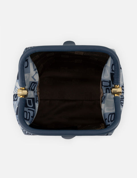 Bolso bowling de piel para mujer color azul con estampado textil Prada