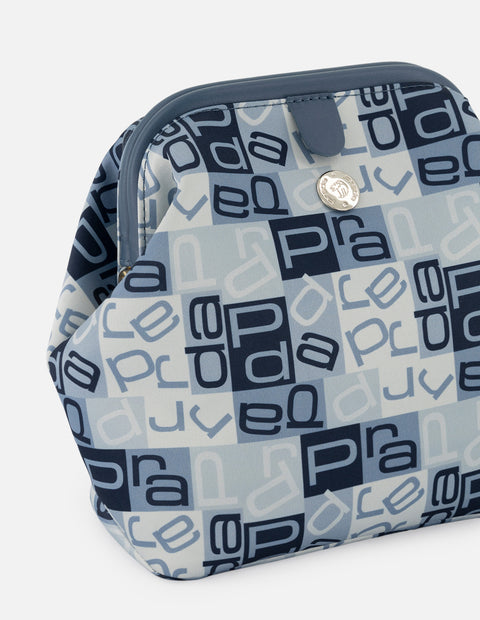 Bolso bowling de piel para mujer color azul con estampado textil Prada