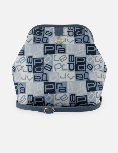 Bolso bowling de piel para mujer color azul con estampado textil Prada
