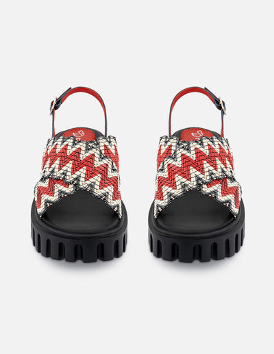 Sandalias de textil para mujer color rojo y contraste en color blanco y gris