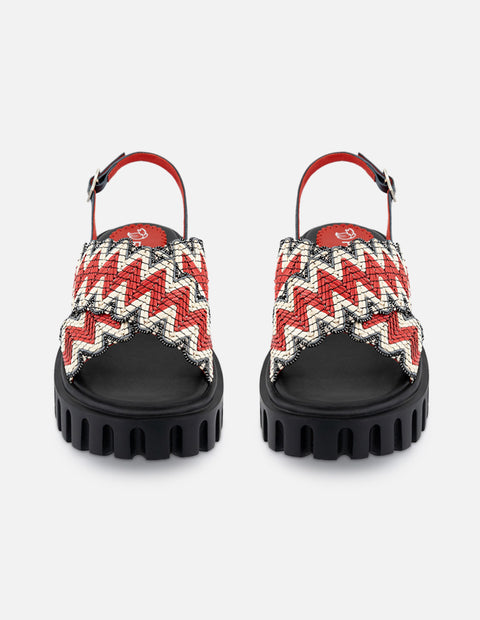 Sandalias de textil para mujer color rojo y contraste en color blanco y gris