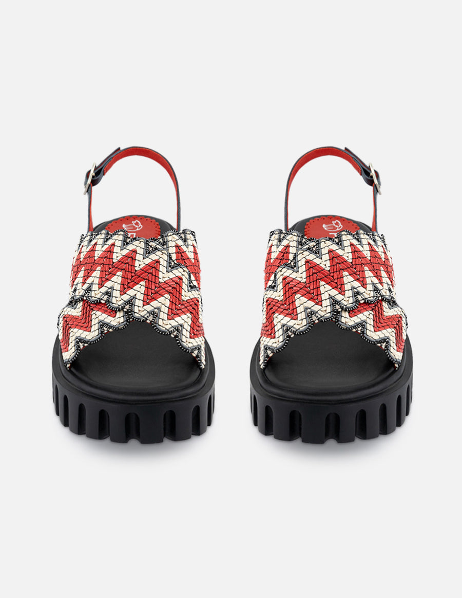 Sandalias de textil para mujer color rojo y contraste en color blanco y gris