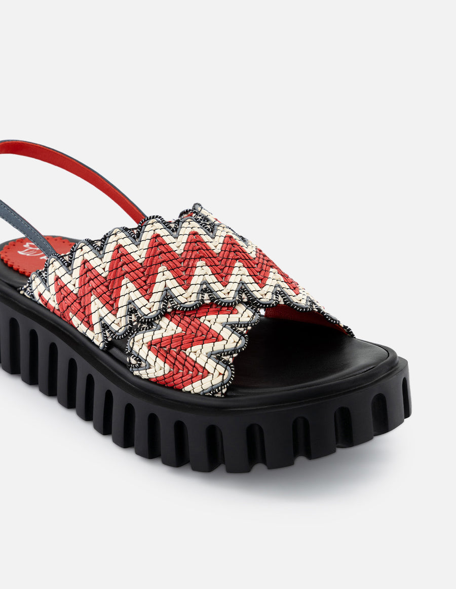Sandalias de textil para mujer color rojo y contraste en color blanco y gris