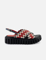 Sandalias de textil para mujer color rojo y contraste en color blanco y gris