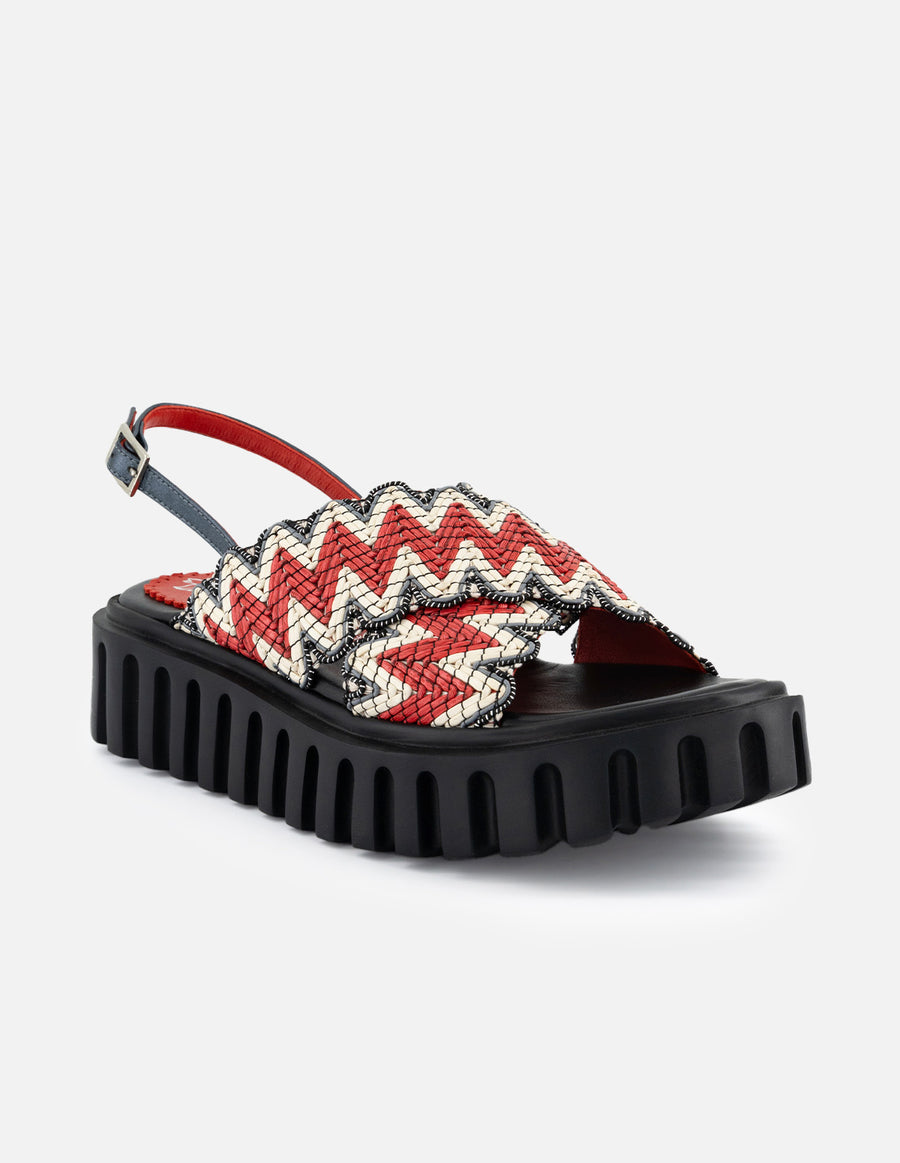 Sandalias de textil para mujer color rojo y contraste en color blanco y gris