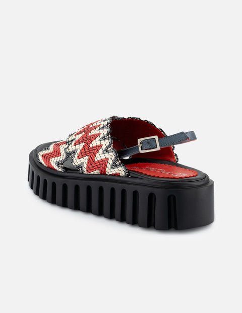 Sandalias de textil para mujer color rojo y contraste en color blanco y gris