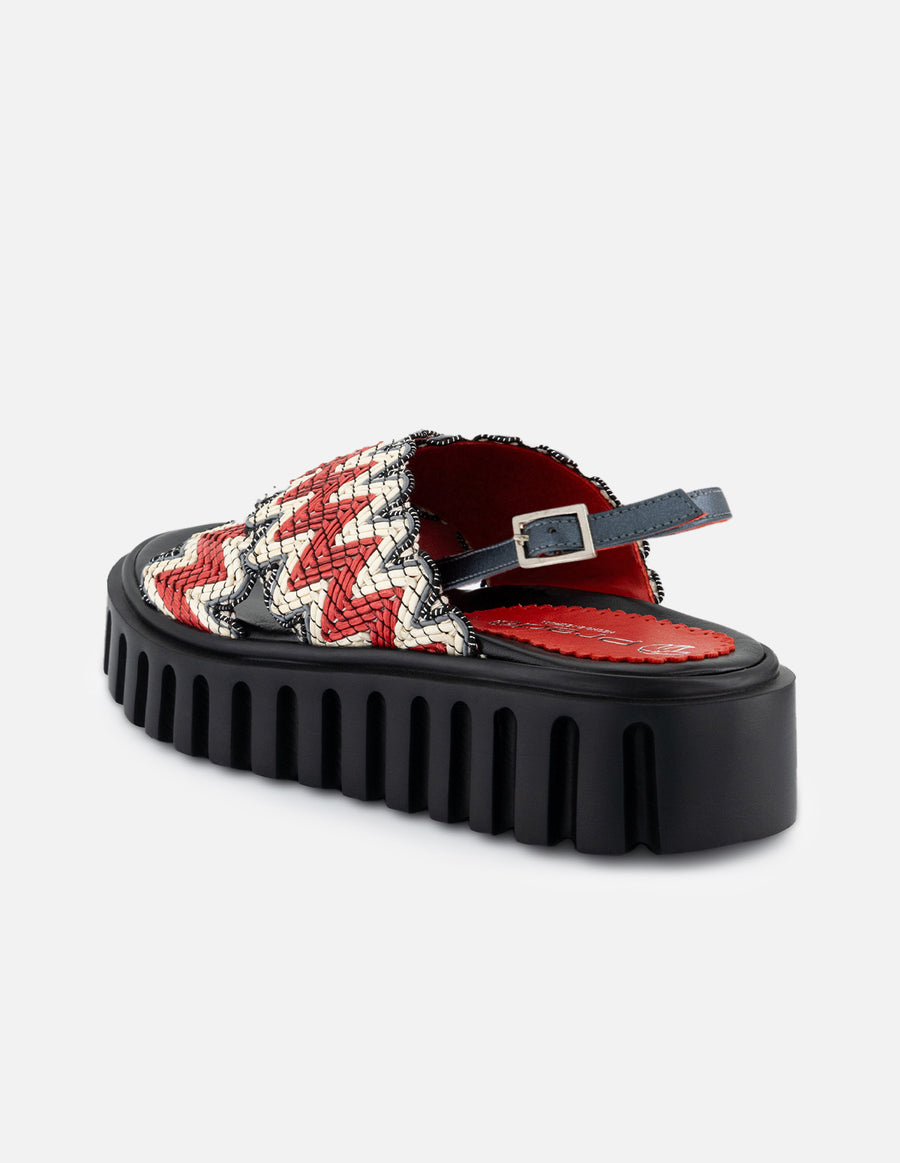 Sandalias de textil para mujer color rojo y contraste en color blanco y gris