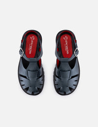 Cangrejera de piel para mujer color acero