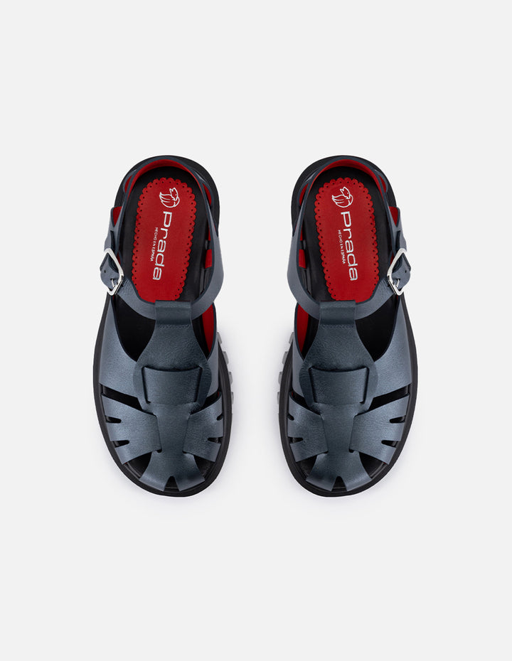 Cangrejera de piel para mujer color acero