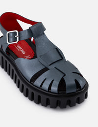 Cangrejera de piel para mujer color acero