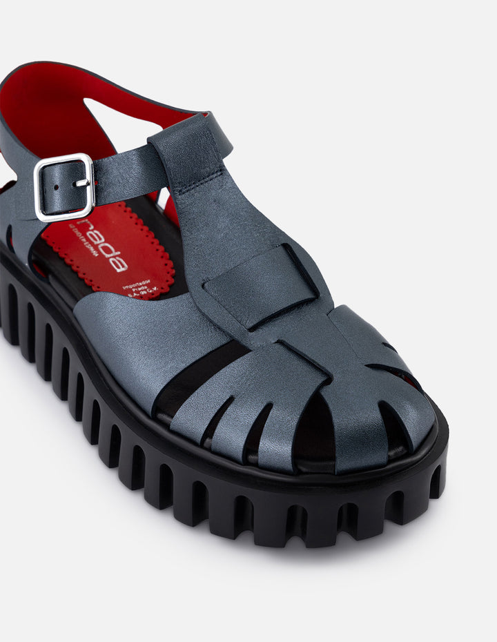 Cangrejera de piel para mujer color acero