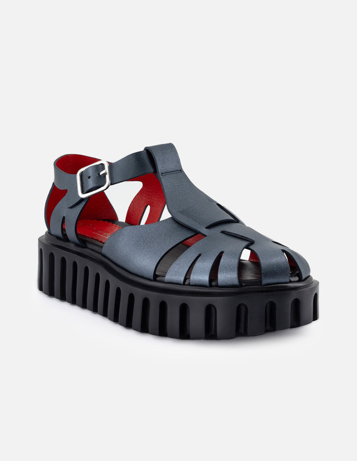 Cangrejera de piel para mujer color acero