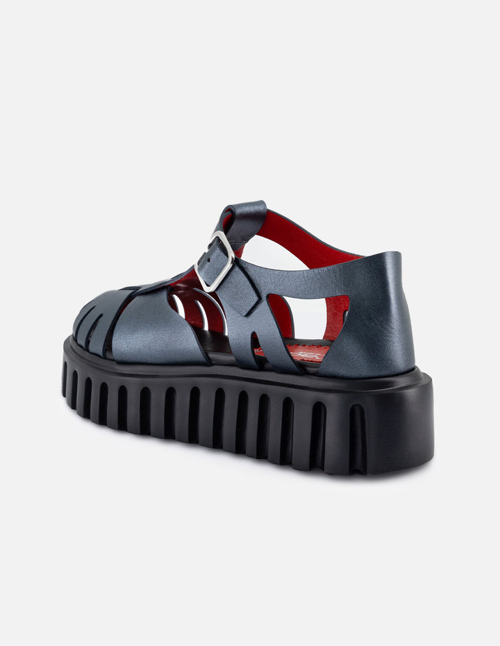 Cangrejera de piel para mujer color acero