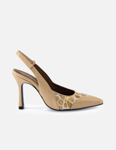 Zapatilla de charol para mujer color beige con grabado tipo coco