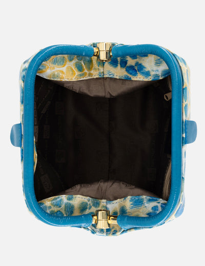 Bolso bowling de charol para mujer color azul con grabado tipo coco