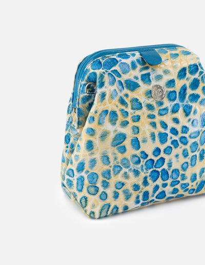 Bolso bowling de charol para mujer color azul con grabado tipo coco