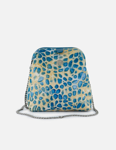 Bolso bowling de charol para mujer color azul con grabado tipo coco