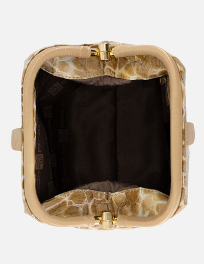 Bolso bowling de charol para mujer color beige con grabado tipo coco