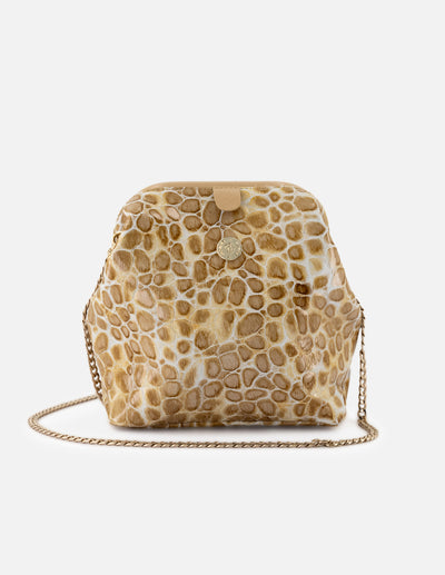 Bolso bowling de charol para mujer color beige con grabado tipo coco