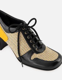 Zapato inglés de piel color negro para mujer con detalles en textil