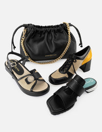 Zapato inglés de piel color negro para mujer con detalles en textil