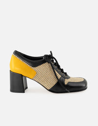 Zapato inglés de piel color negro para mujer con detalles en textil