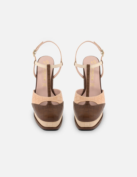 Zapatilla de piel para mujer multicolor con grabado tipo canasta