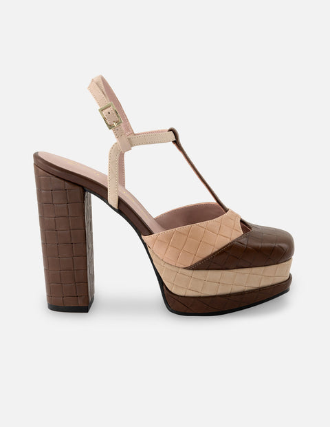 Zapatilla de piel para mujer multicolor con grabado tipo canasta