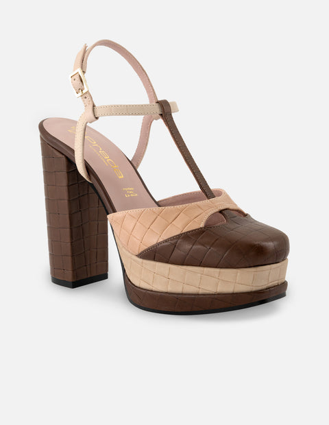 Zapatilla de piel para mujer multicolor con grabado tipo canasta