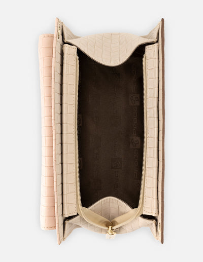 Bandolera de piel para mujer multicolor con grabado tipo canasta