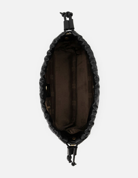 Bolso bucket de piel para mujer color negro con cadena y correa desmontables