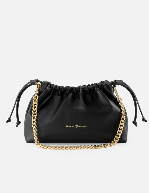 Bolso bucket de piel para mujer color negro con cadena y correa desmontables