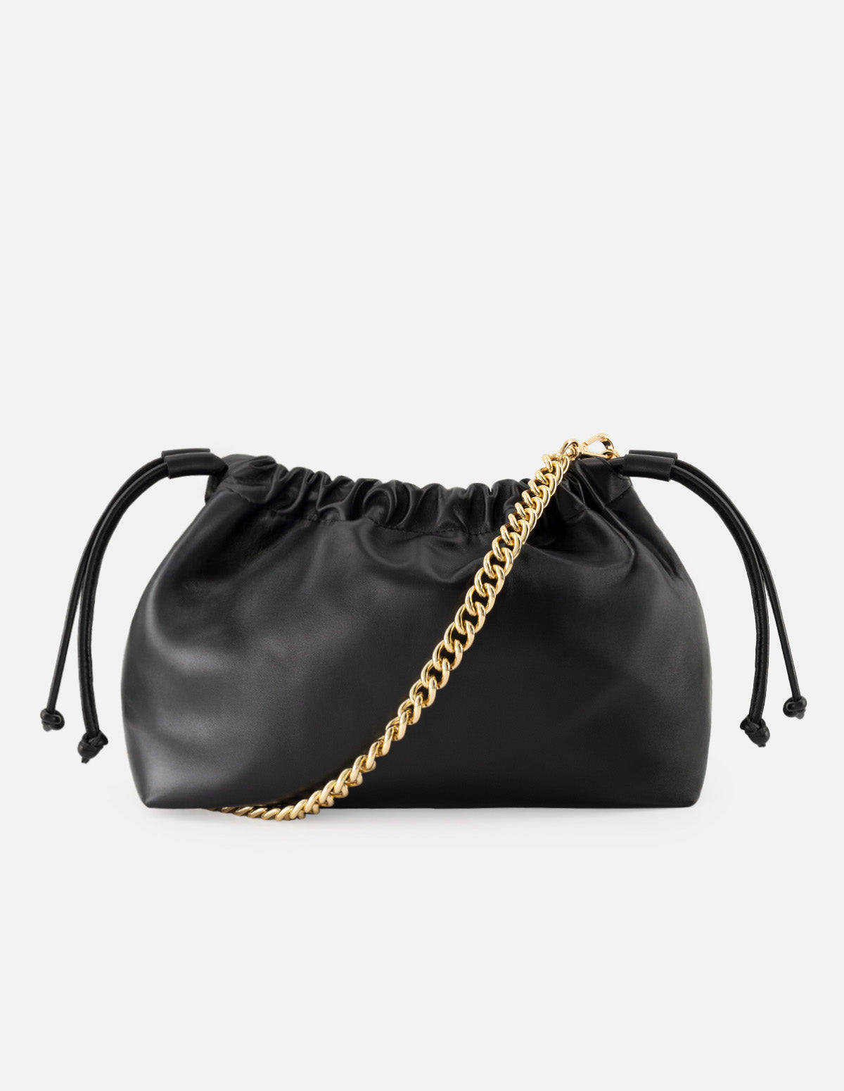 Bolso bucket de piel para mujer color negro con cadena y correa desmontables