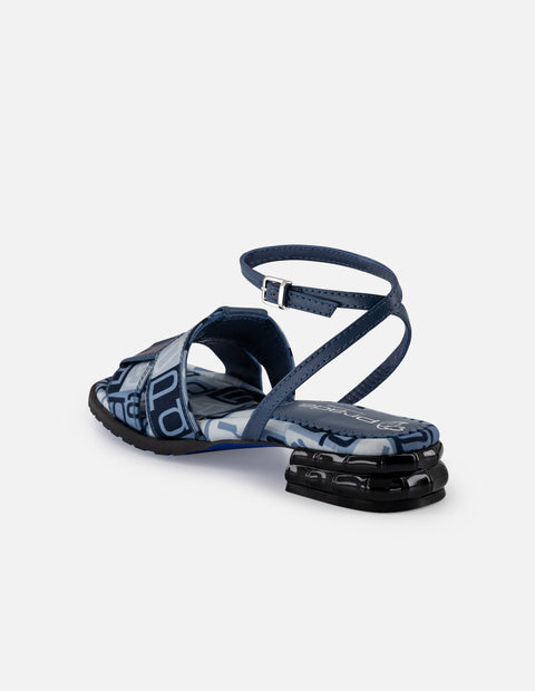 Sandalias de piel para mujer color azul con estampado textil Prada