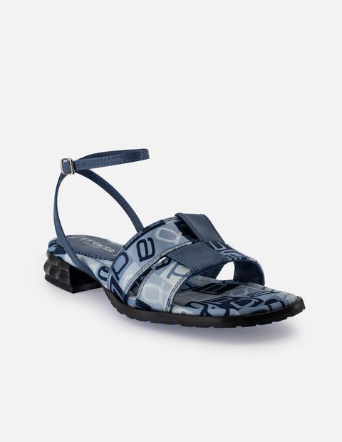 Sandalias de piel para mujer color azul con estampado textil Prada