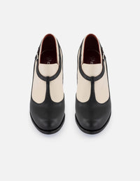 Botines bicolor piel de mujer con detalle plateado