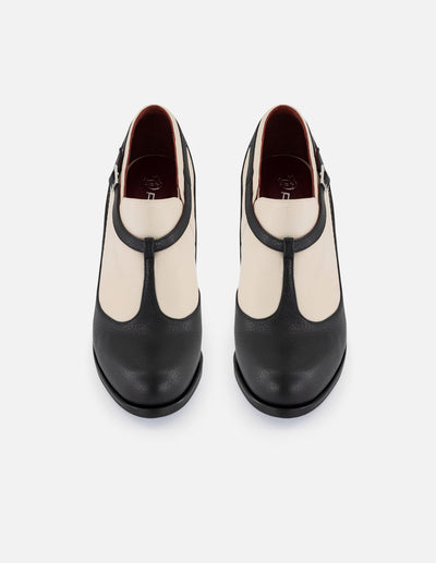 Botines bicolor piel de mujer con detalle plateado