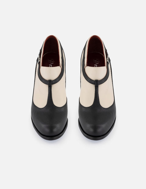 Botines bicolor piel de mujer con detalle plateado