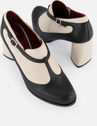 Botines bicolor piel de mujer con detalle plateado