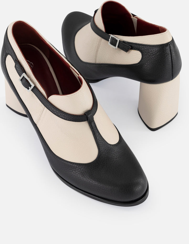 Botines bicolor piel de mujer con detalle plateado