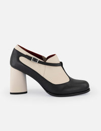 Botines bicolor piel de mujer con detalle plateado