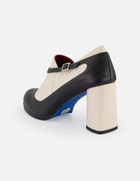 Botines bicolor piel de mujer con detalle plateado