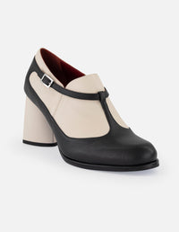 Botines bicolor piel de mujer con detalle plateado